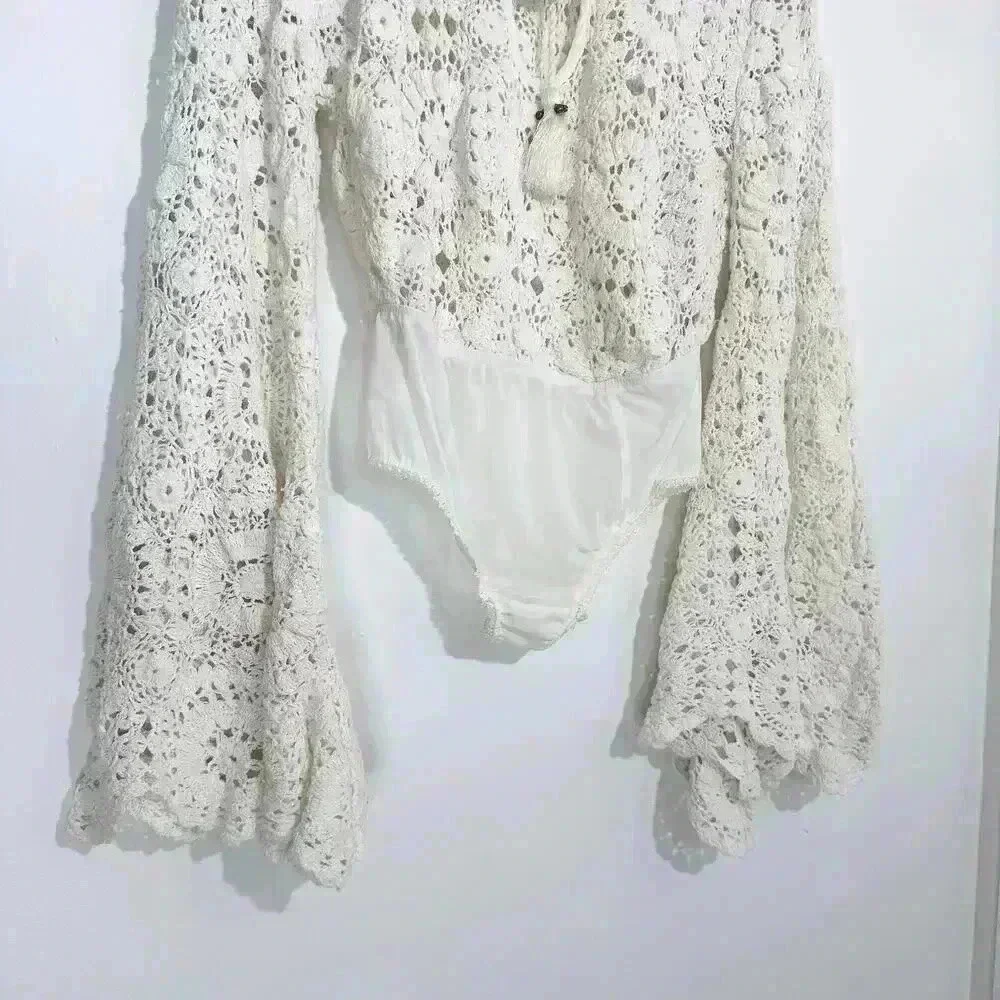 NWOT Free People Desert Daze Boho‎ Bodysuit Crochet | White | SZ XS